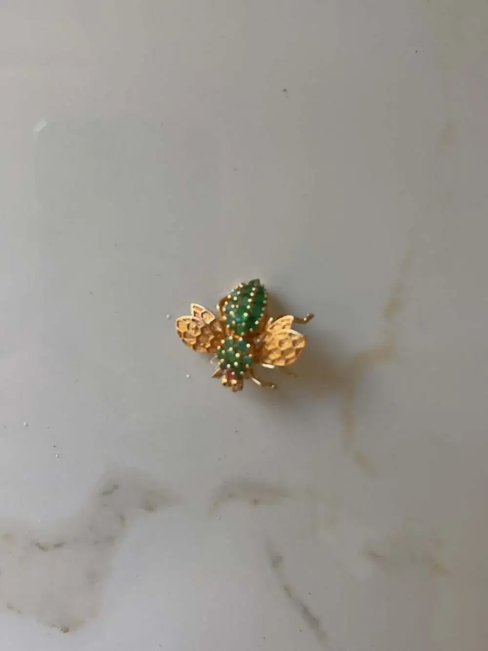 14K Yellow Gold Emerald and Ruby Bee Brooch Large Bee Brooch/pin